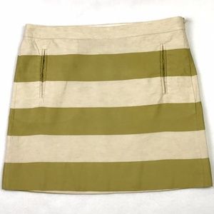 J. Crew Green and Ivory Preppy Striped Linen Miniskirt, Size 6